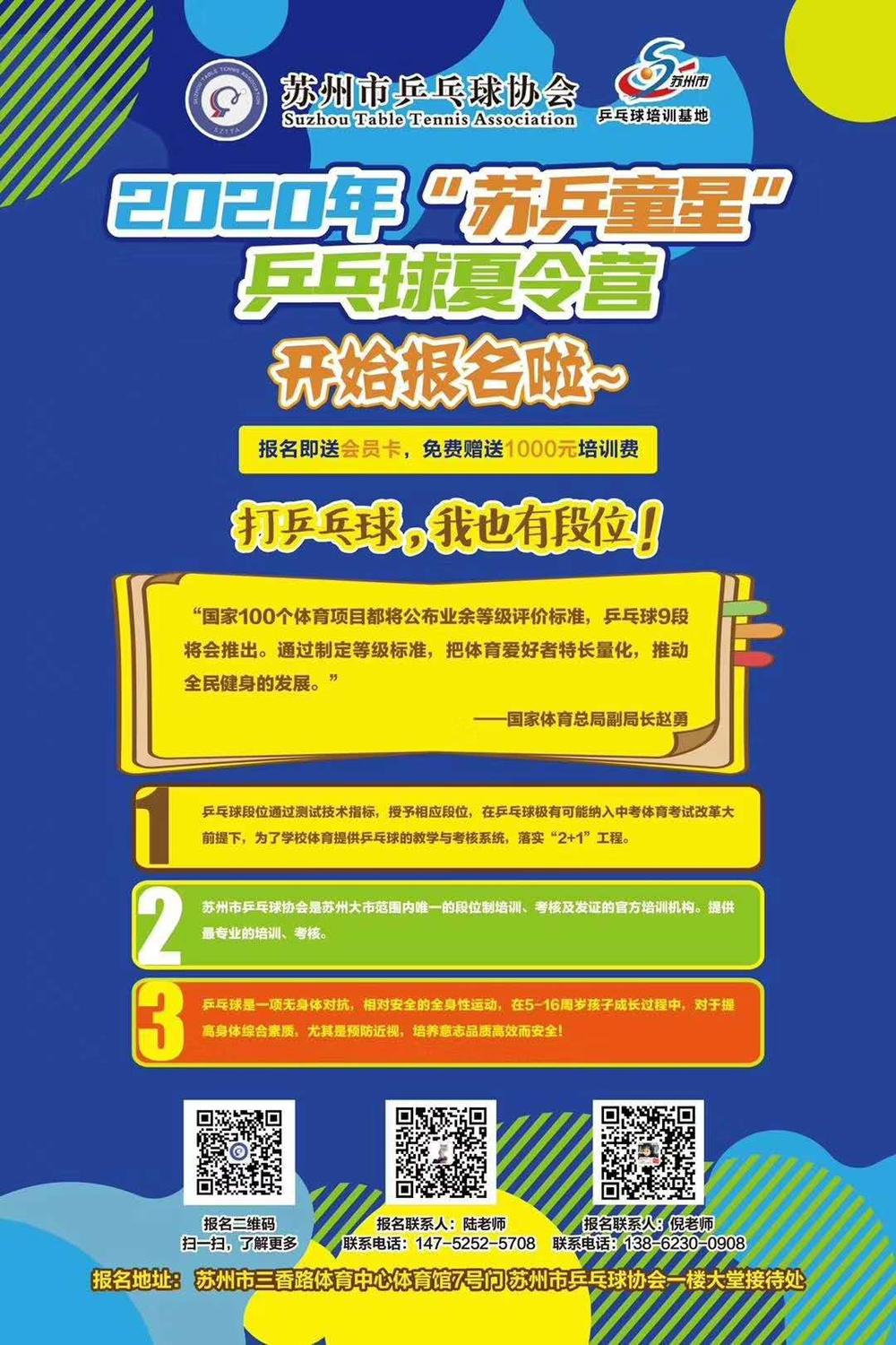 2020苏州市乒乓球协会培训基地暑期招生啦